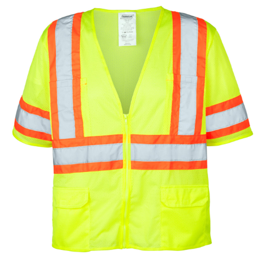 Ironwear 1293-LZ 4XL lime mesh safety vest front view zip