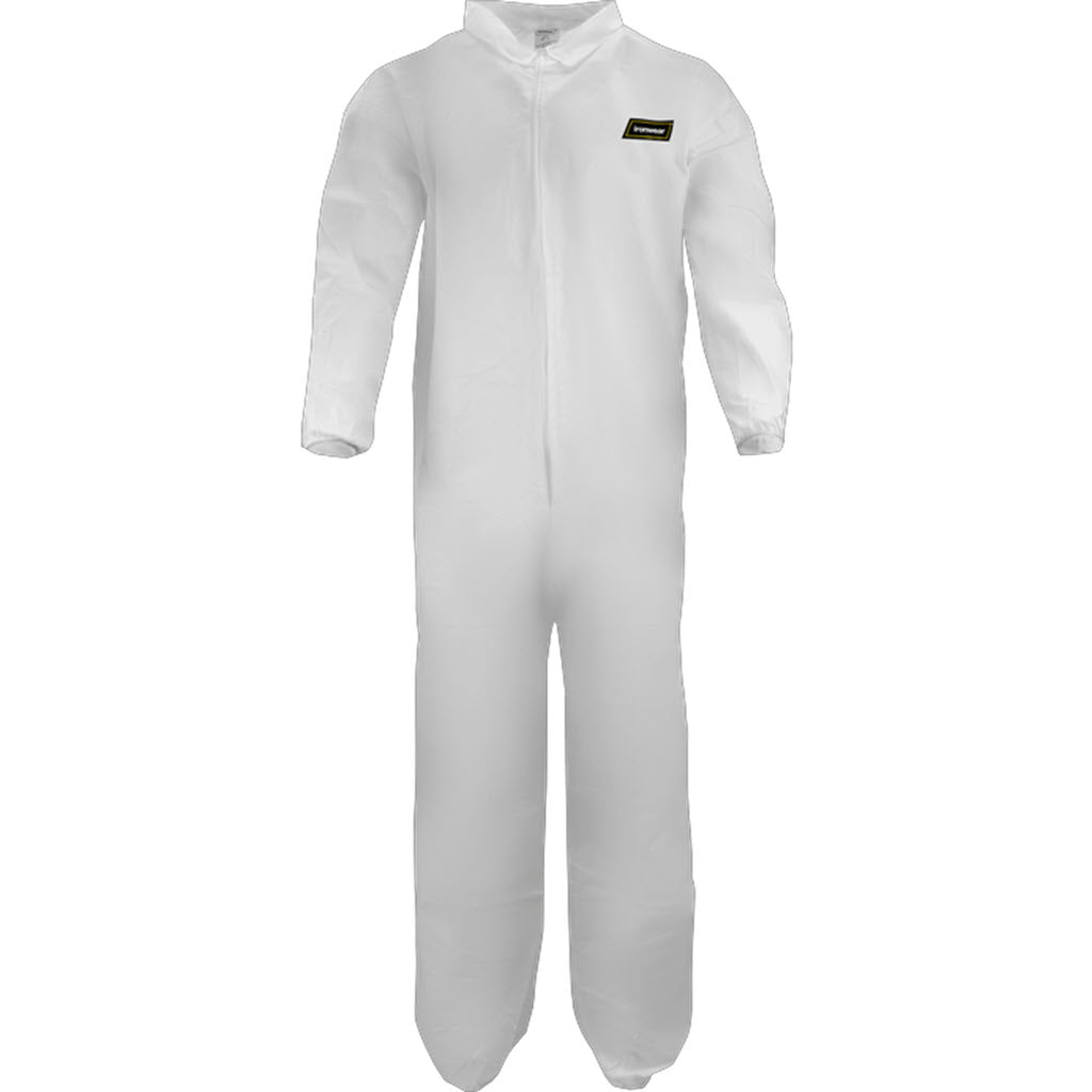 Ironwear 1600 Disposable Poly Coverall, White, Full Body Protection - OutdoorPowerDeals