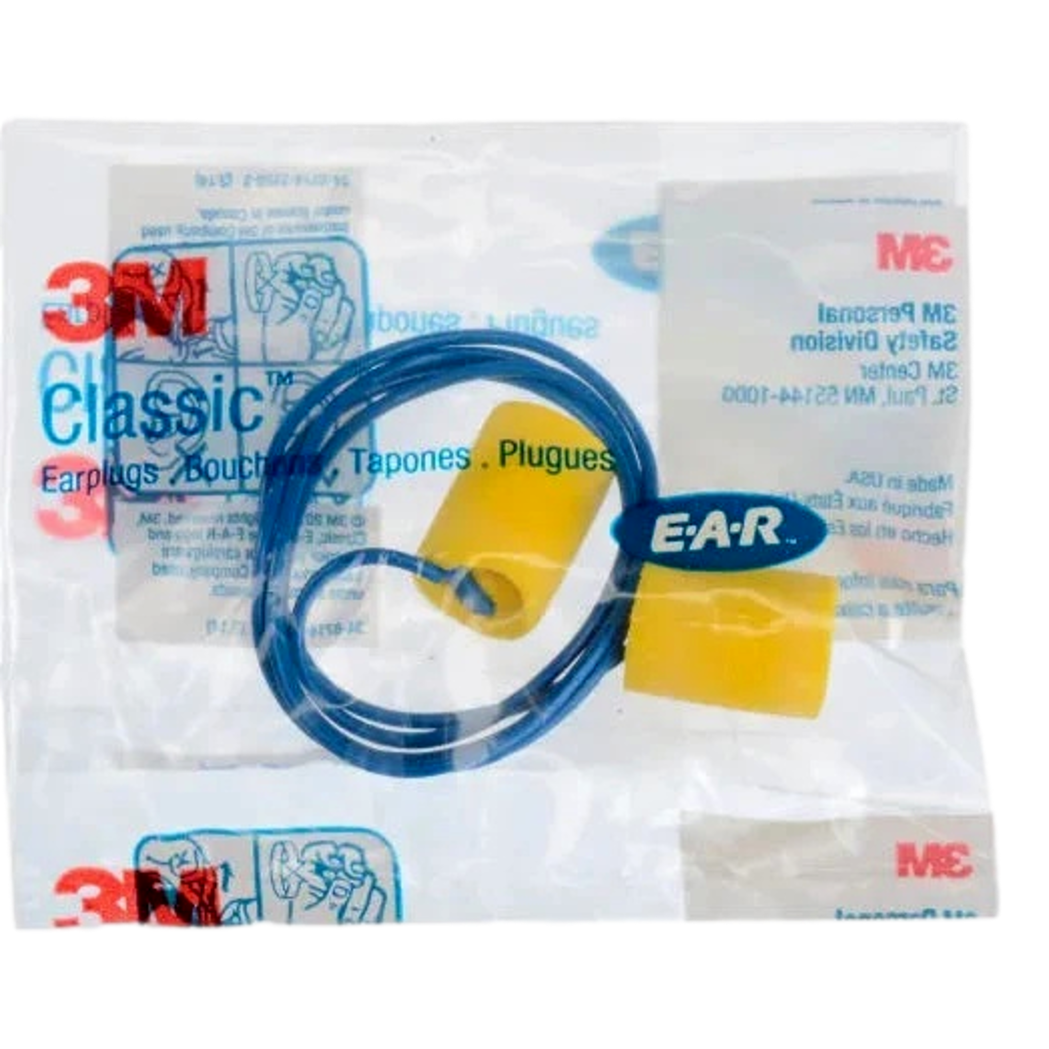 3M 311-1101 Corded Foam Earplugs Yellow/Blue Hearing Protection 200 Pair Box