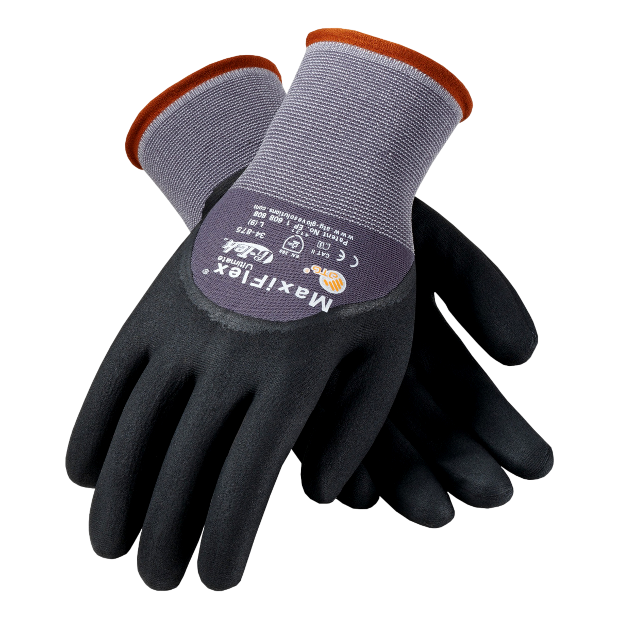 PIP G-Tek 34-874 Large Ultimate Nylon Nitrile Coated Work Gloves Black Seamless Knit