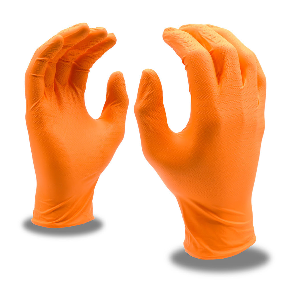 Cordova 4093 2XL Z-Tread Nitrile Gloves, 6 Mil Powder-Free Orange Box of 100 - OutdoorPowerDeals