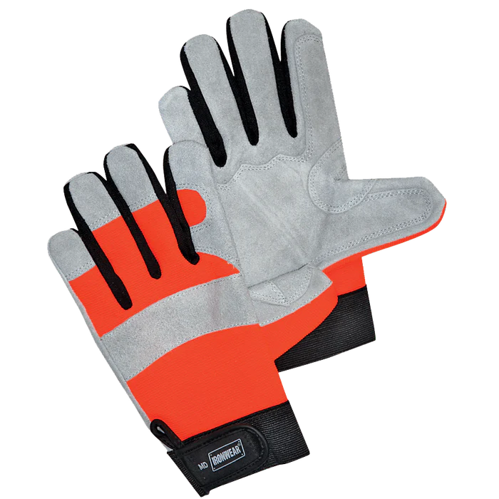 IRONWEAR  4870-DP LG GLOVES DOUBLE SPLIT MECH NATURL/ORANGE - OutdoorPowerDeals