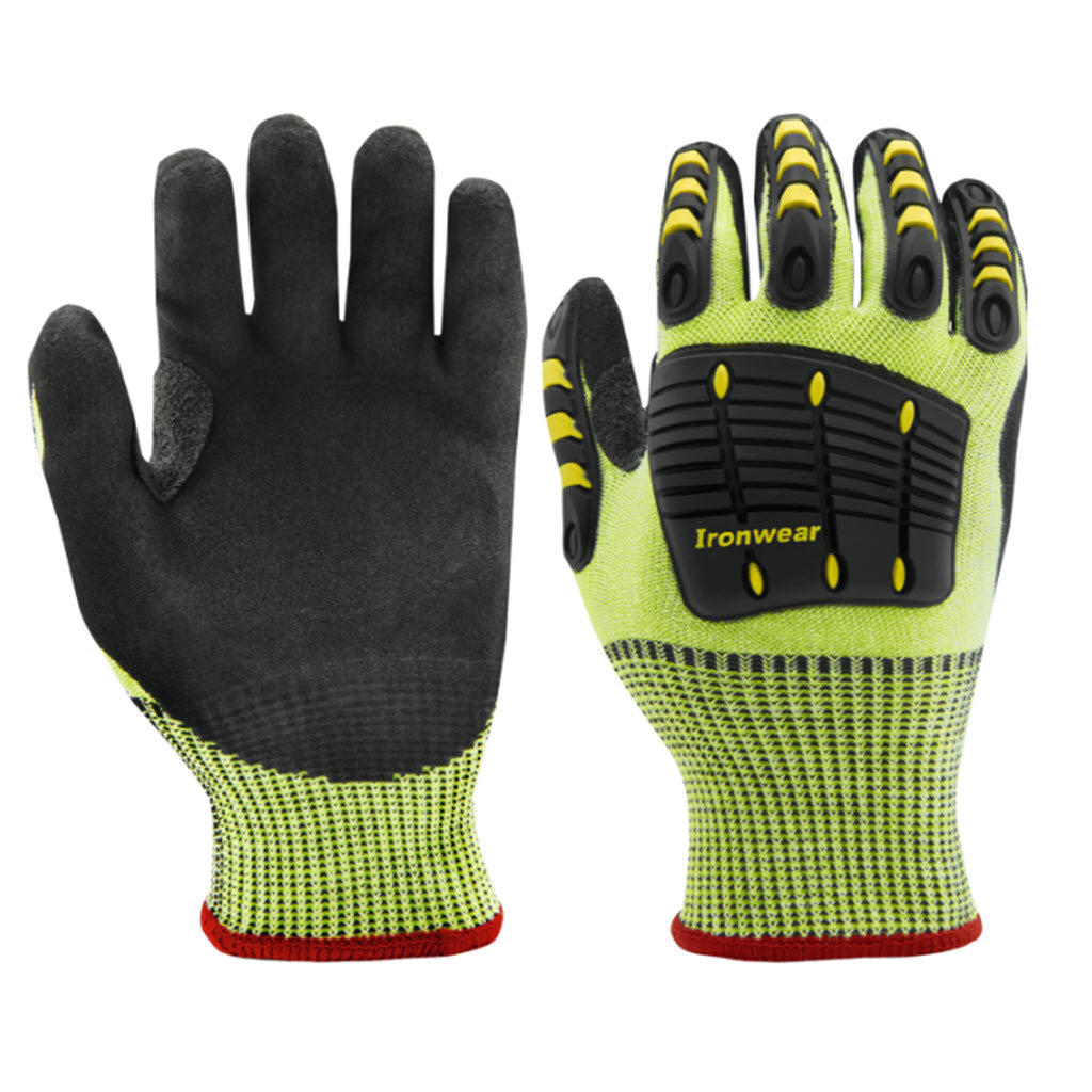 Ironwear 4885-2XL lime black impact glove, palm view