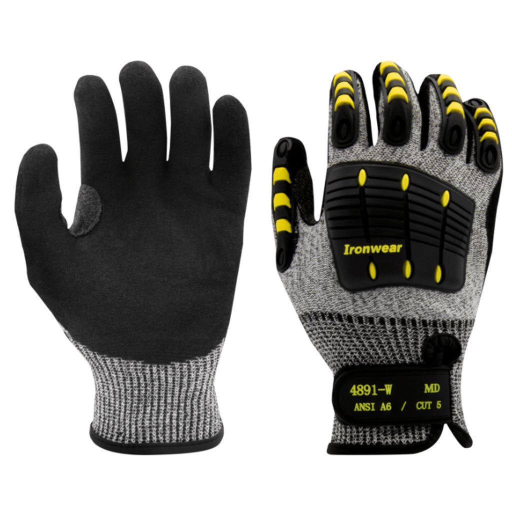 Ironwear 4891-W 4XL wide impact glove, heather gray and black