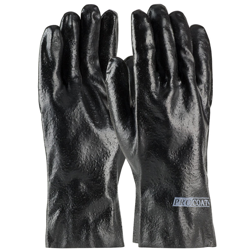 PIP 58-8030R ProCoat PVC Dipped Gloves, 12" with Interlock Liner, Semi-Rough Finish, Black - OutdoorPowerDeals