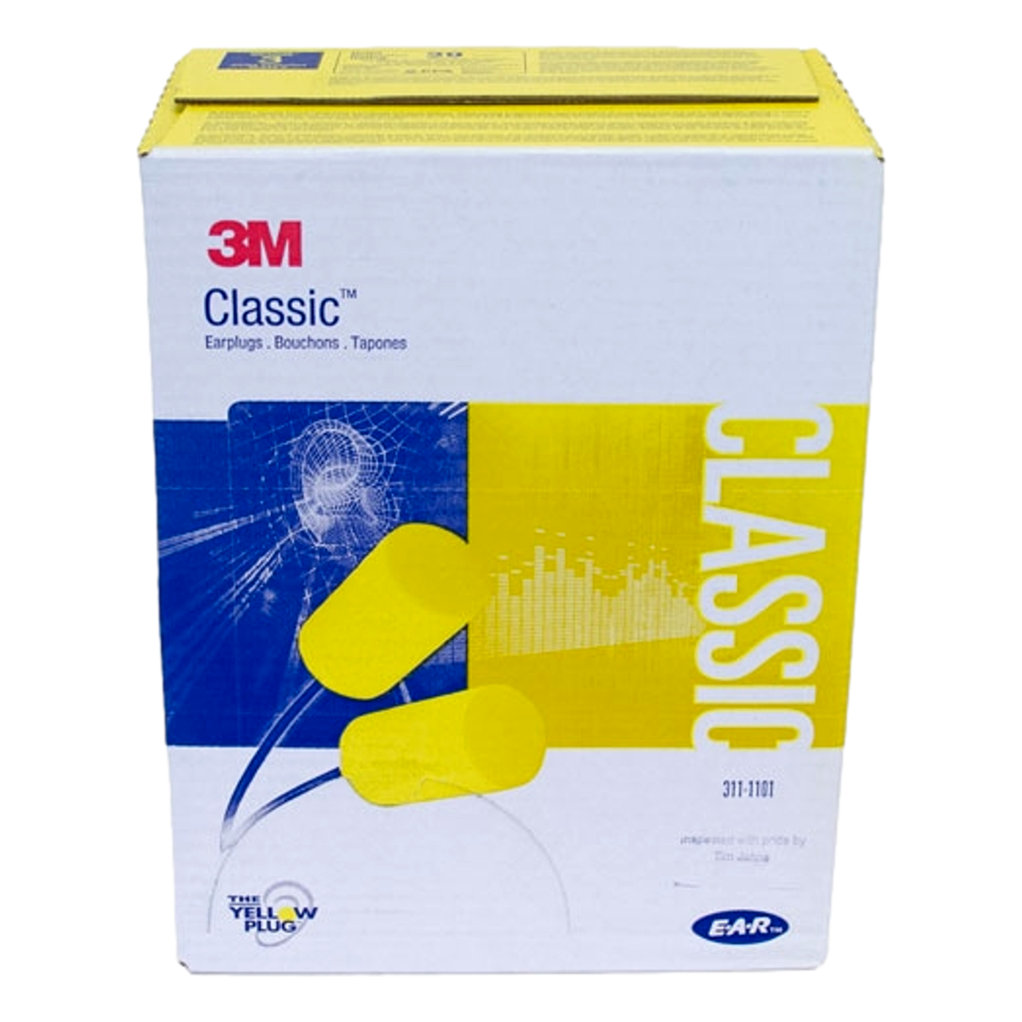 3M 311-1101 Corded Foam Earplugs Yellow/Blue Hearing Protection 200 Pair Box