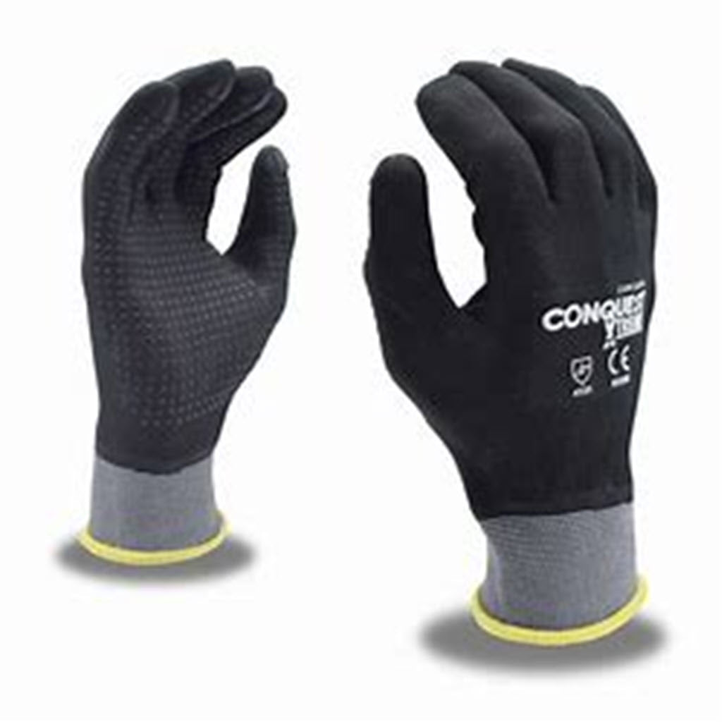CORDOVA GLOVES CONQUEST NYLN/NTRL DOTS GRY/BLK XL 6930-XL - OutdoorPowerDeals