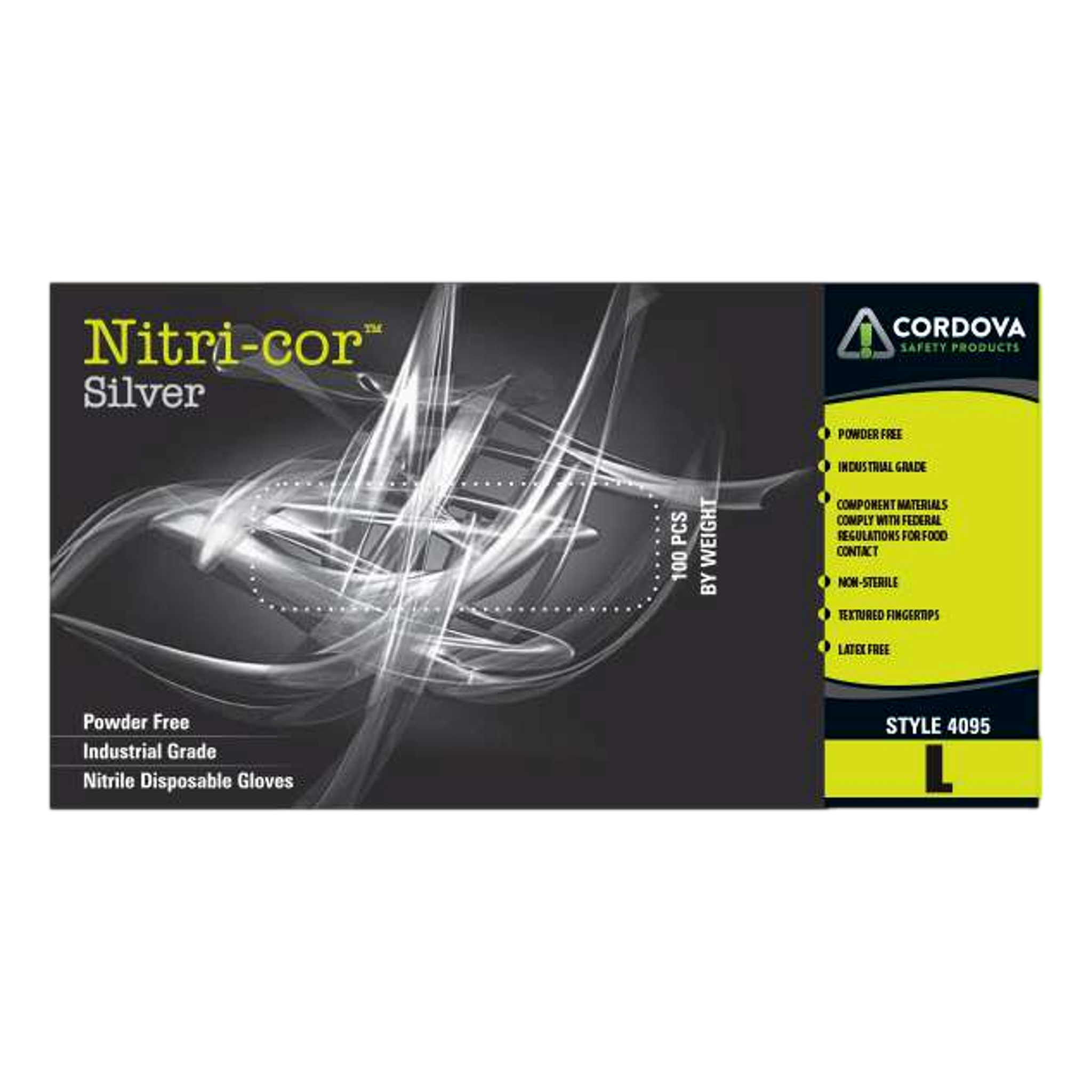 Cordova Silver 4095-L Nitrile Gloves – 4mil, Powder-Free, Blue (Large)