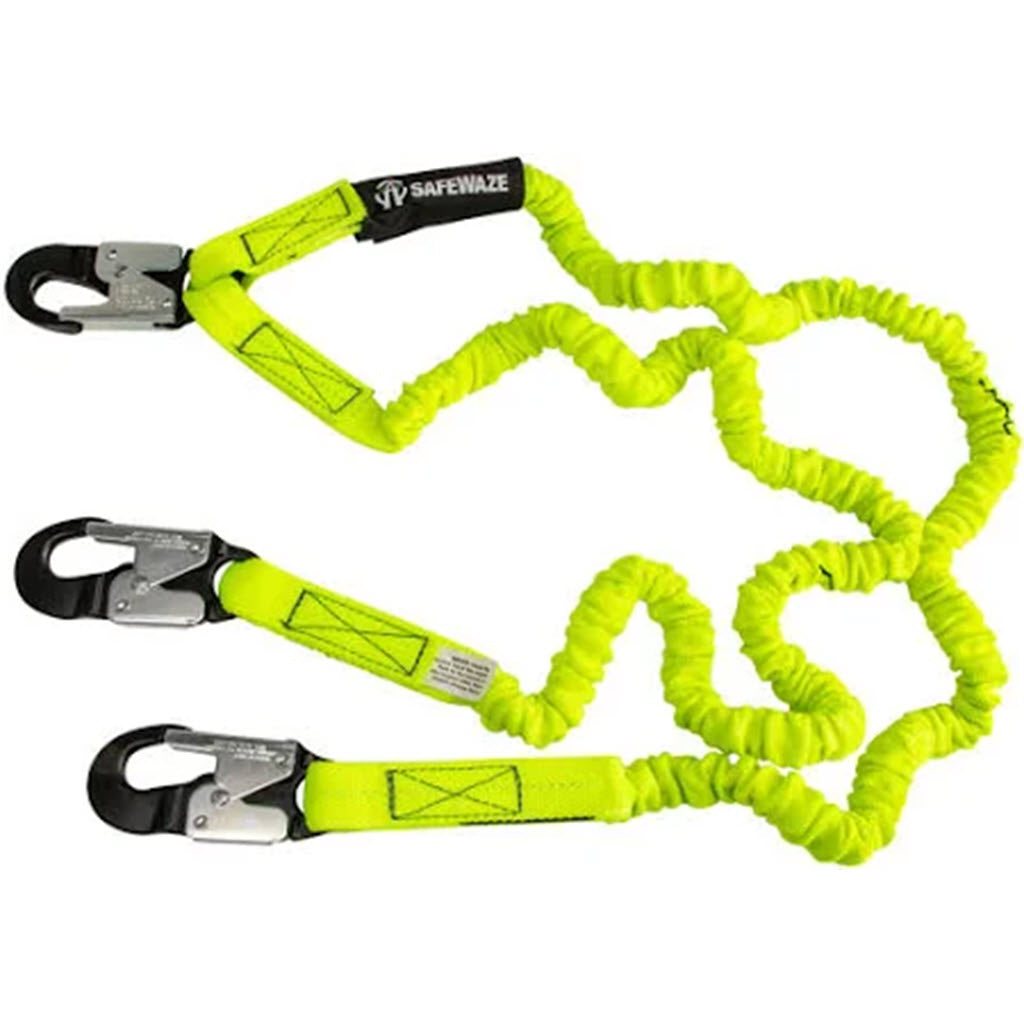 Safewaze FS591-ALU 6' Stretch Dual-Leg Lanyard – Aluminum Snap Hooks, Fall Protection - OutdoorPowerDeals