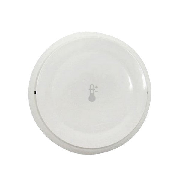 A white, round Gamewell FCI heat detector with a visible logo in the center.