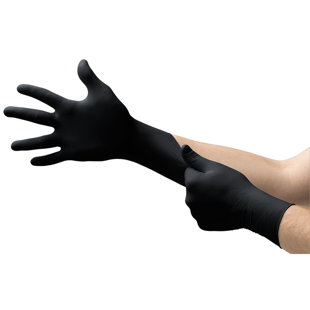 Ansell MK-296 2XL Microflex MidKnight Black Nitrile Gloves Powder-Free Box of 100 - OutdoorPowerDeals