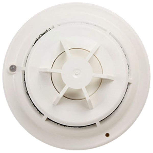 A white, round Siemens (Pyro) HFP-11-RC photoelectric fire detector with a central circular design and a white plastic housing.