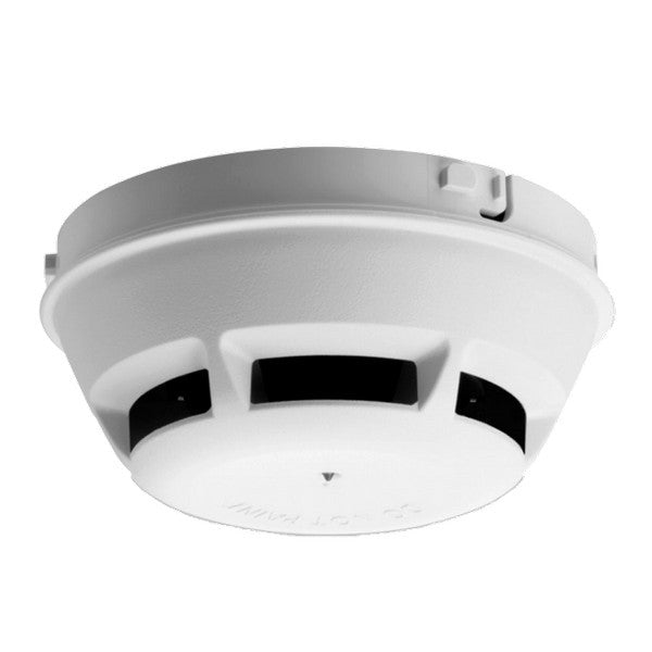 A Siemens (Pyro) FDO421 intelligent addressable photoelectric smoke detector with a white finish, featuring a round shape with an integrated LED indicator.