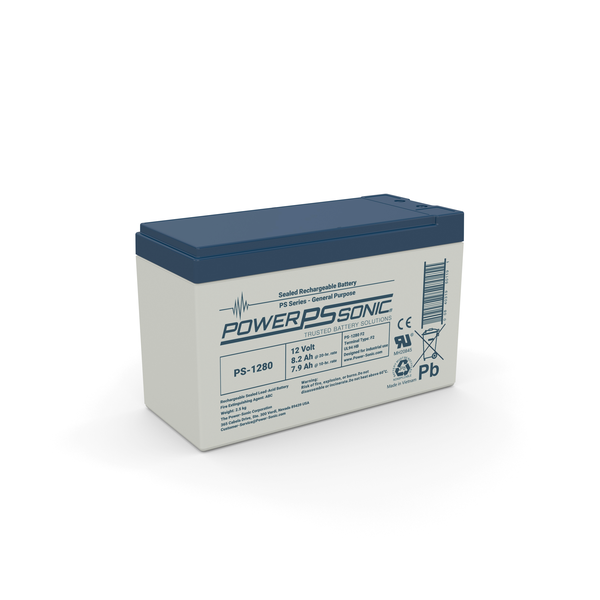 Powersonic PS-1280-F1 compact 12-volt 8 amp hour sealed lead acid battery