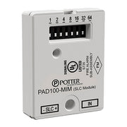 A white Potter Electric Signal module, model PAD100-MIM, designed for fire alarm systems with terminal connections visible.
