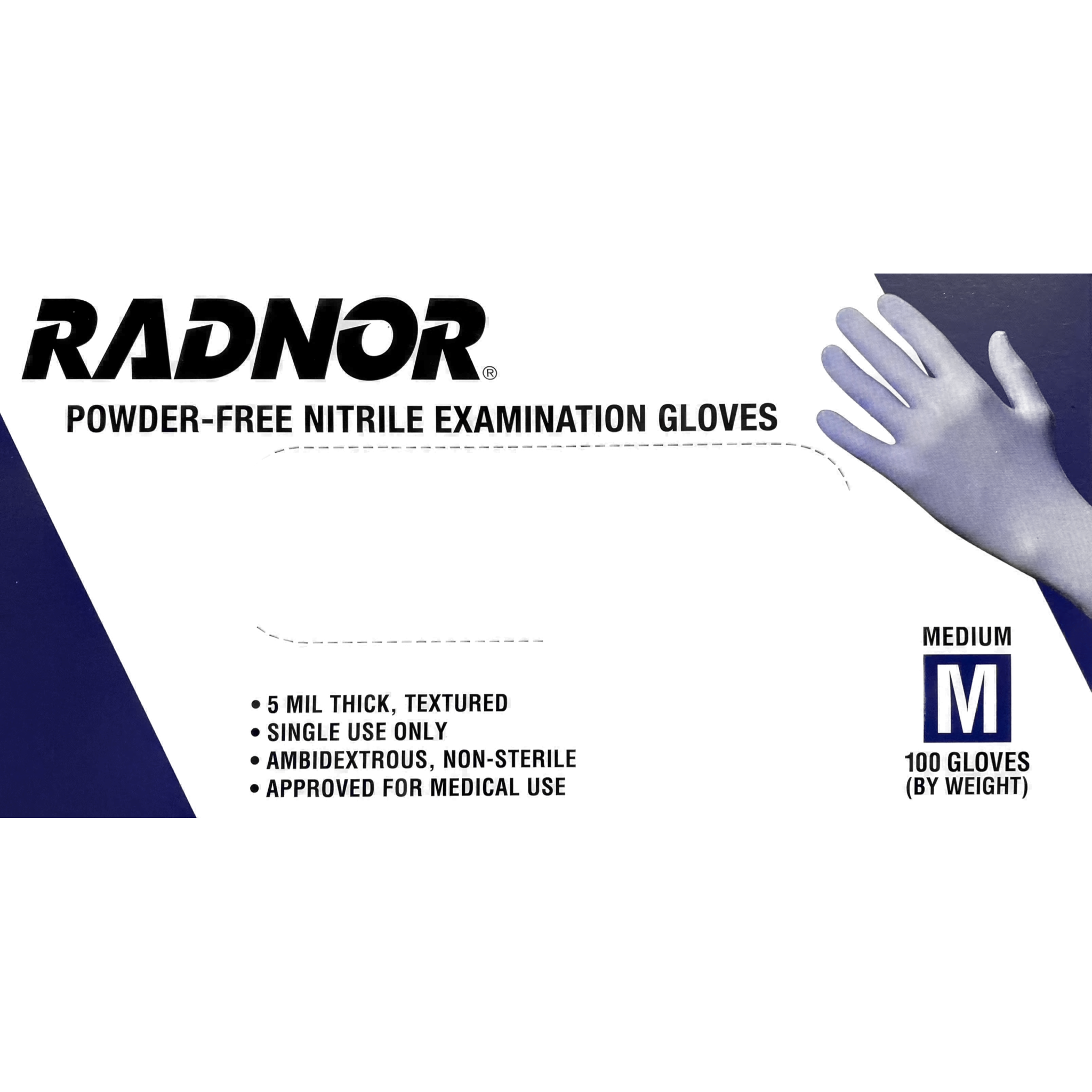 Radnor 64057294 8 Mil Nitrile Disposable Gloves, Blue, Medium, Box of 50