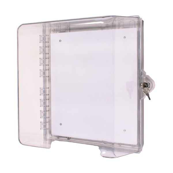 STI-7530 - Clear polycarbonate protective cabinet with backplate, key lock - Protegis Fire & Safety