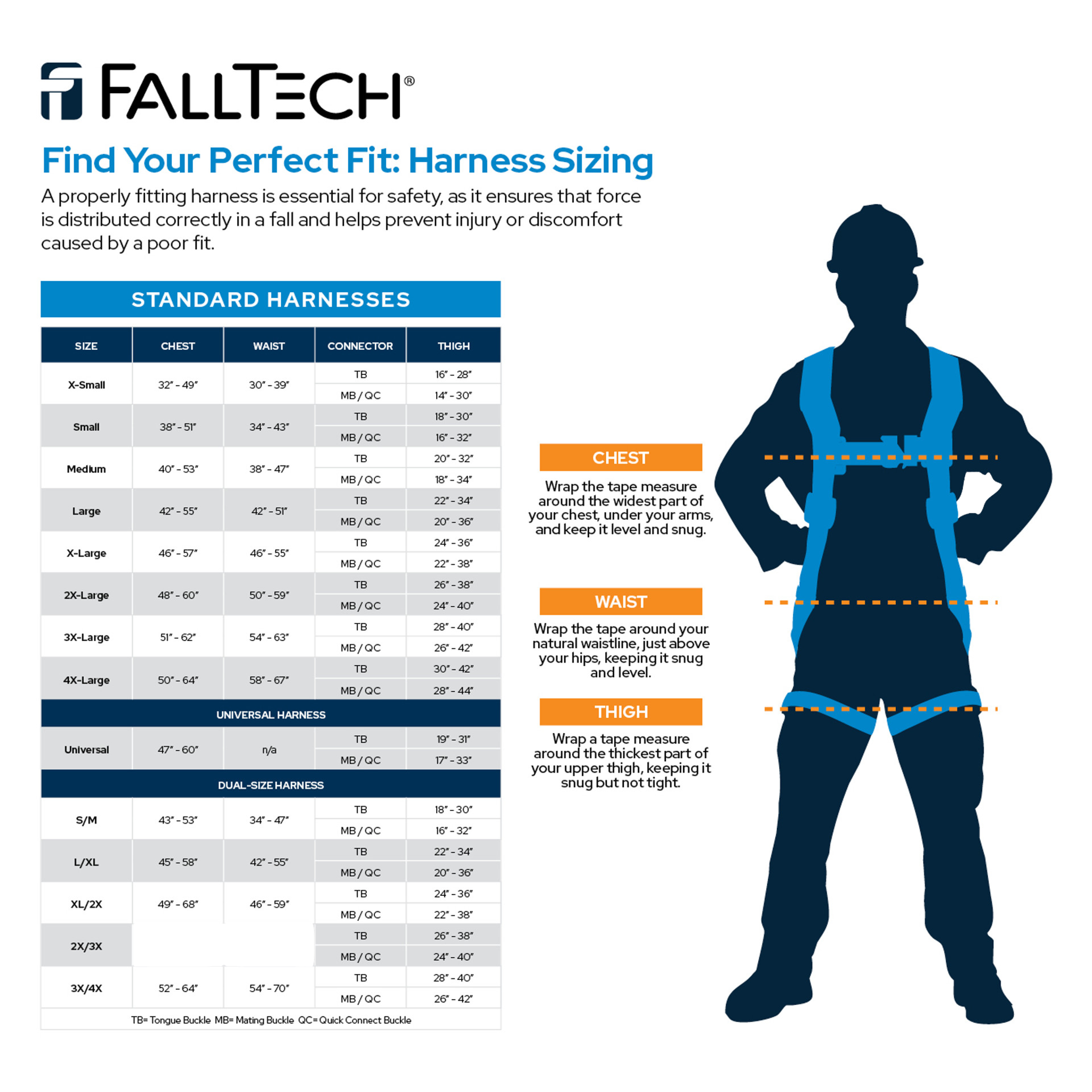 FallTech 8021 XL Full Body Belted Harness, 4 D-Rings