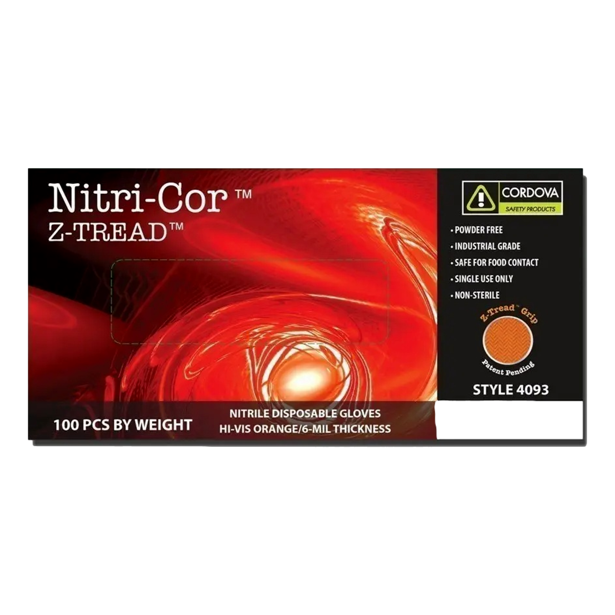 Cordova 4093 2XL Z-Tread Nitrile Gloves, 6 Mil Powder-Free Orange Box of 100